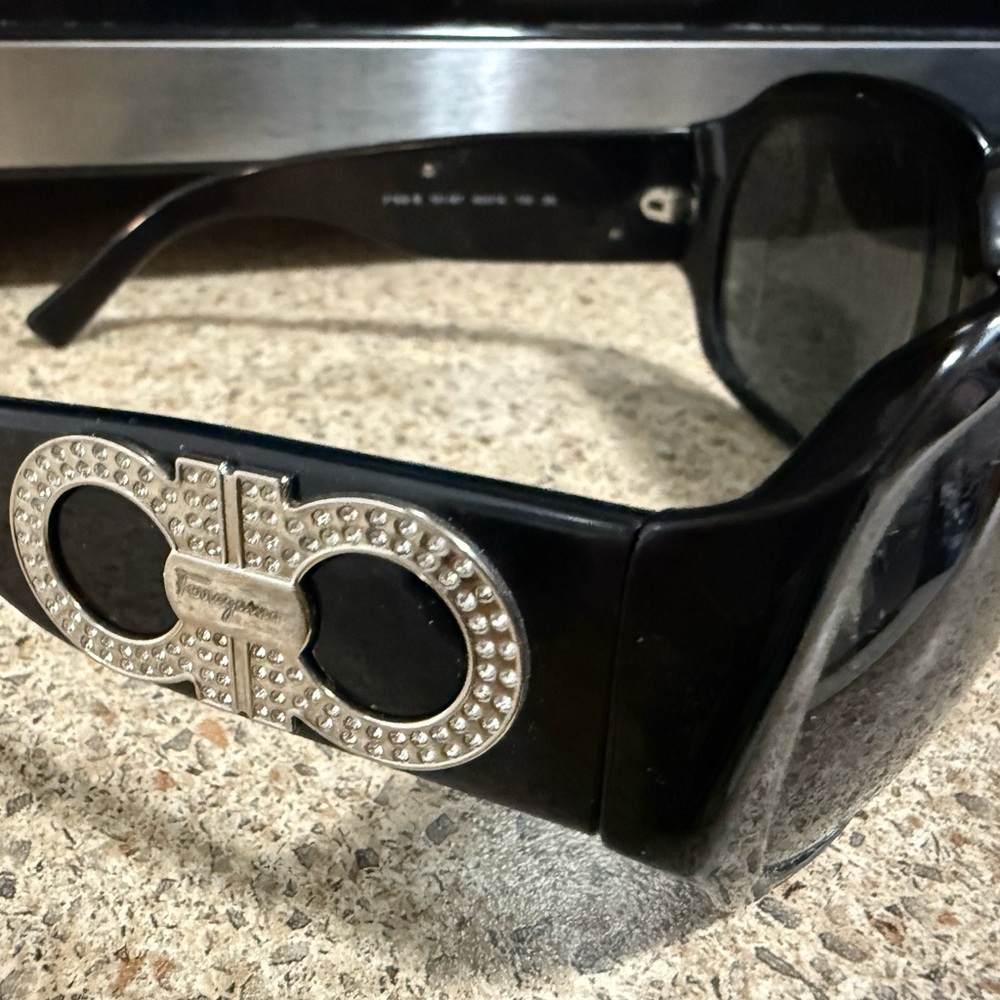 Salvatore Ferragamo Black Sunglasses with Silver Accents
